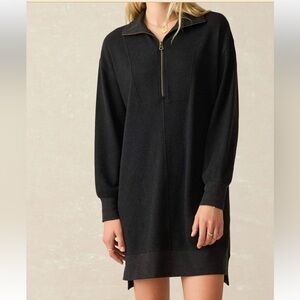 NEW FAHERTY legend quarter zip dress in heathered black twill